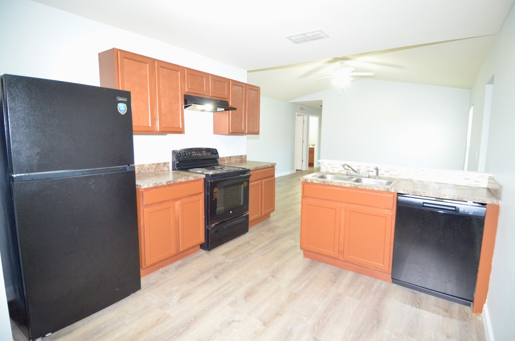 Kitchen and adjoining open living space